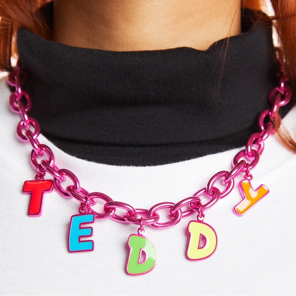 Rare Sold Out Teddy Fresh Pink Metallic Necklace
